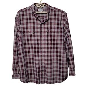Carhartt Button-Up Work Shirt Big & Tall 3XL Grey Red Plaid Long‎ Sleeve Relaxed